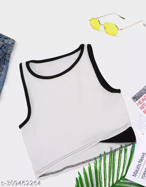 Women's Solid Cotton Rib Knit Crop Tank Top