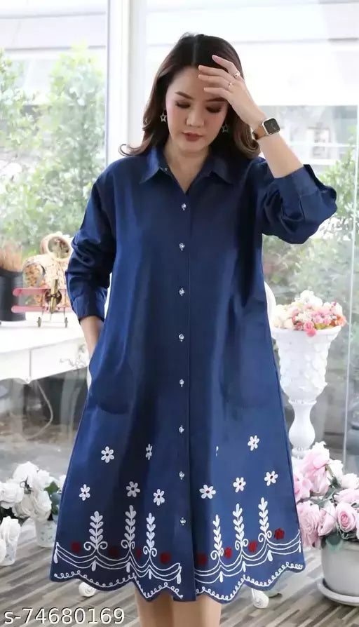Pretty Latest Embroidered Women Denim Dresses