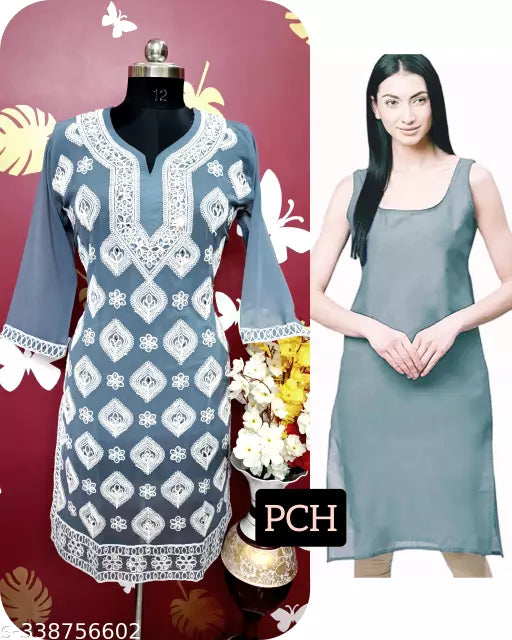 Chikankari embroidered boota jaal georgette kurti with cotton inner.