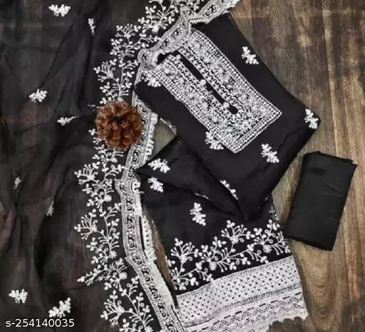 LATEST NEW ARRIVAL ORGANZA SUIT WITH EMBROIDERED DOUBLE MULTI WORK DRESS MATERIAL SUIT FOR WOMEN