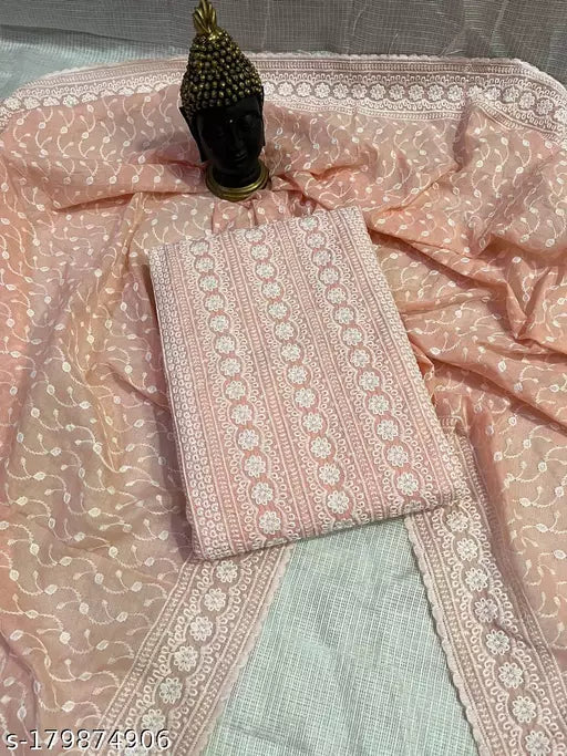 Women's Peach Floral Printed Cotton Suits & Dress Materials