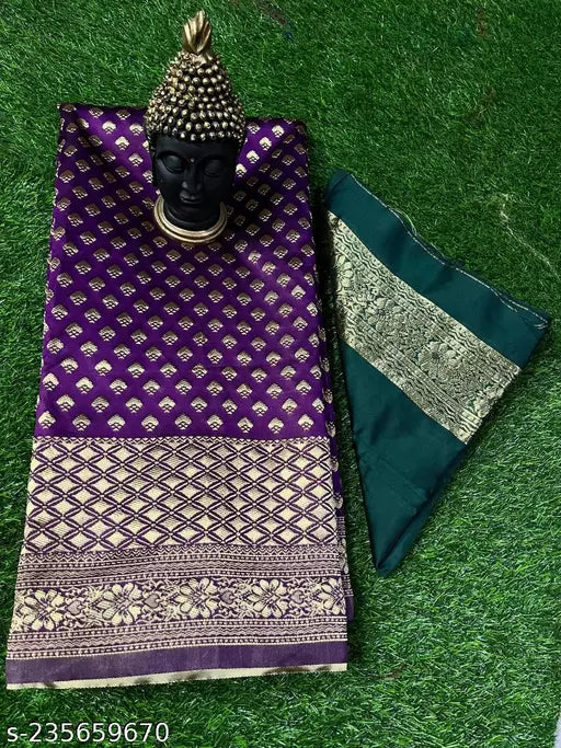 Best Deals Banarasi Sarees jacquard silk saree Wedding Wear Party Wear Daily Wear sarees Purple Green