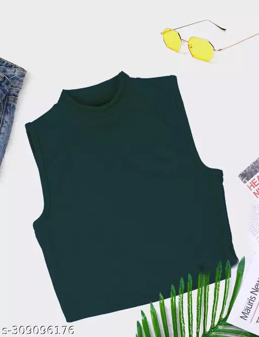 Women's Solid Cotton Rib Knit Crop Tank Top