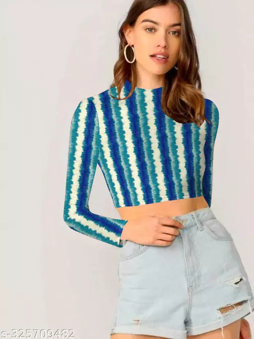 Western Printed Round Neck Crop Top