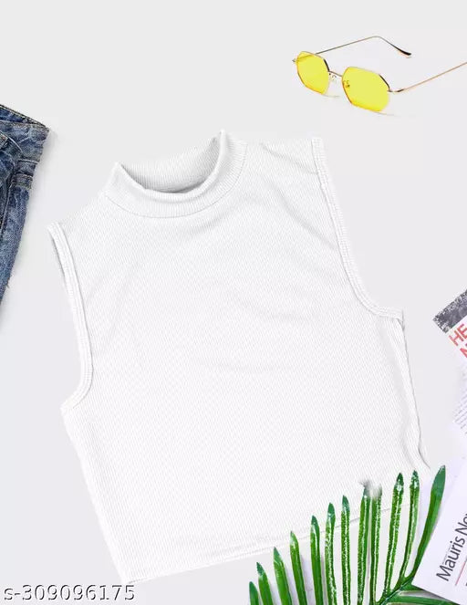 Women's Solid Cotton Rib Knit Crop Tank Top