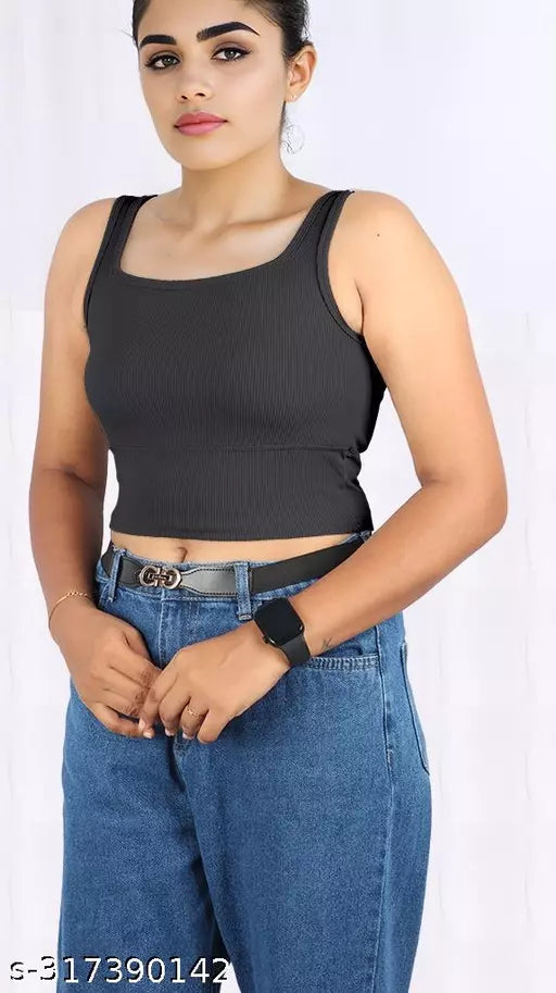 Women's Solid Cotton Rib Knit Crop Tank Top