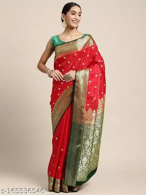 Banarasi Satin Silk Embroidery Saree With Heavy Pallu
