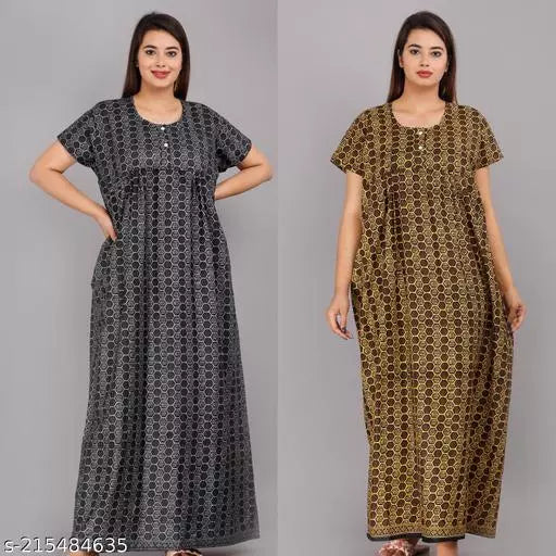 Geeta Fashion Women's Cotton Printed Nighty For Women Maxi For Nighty For Women Combo(Pack Of 2)