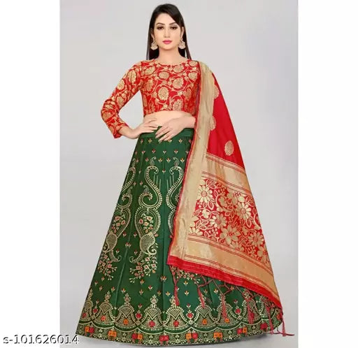 BANARASI SILK LEHENGA CHOLI WITH BLOUSE (UN-STITCHED) BY VAIDIK ETHNIC