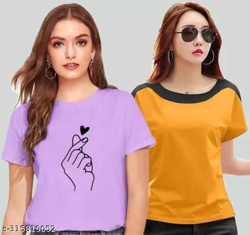 Women Color Block Printed Half Sleeve Designer Party wear Top for women and Girls (combo of 2)