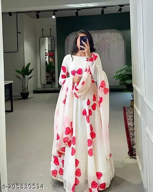 QVAZOR Stylish Fancy Trendy Printed Georgette Gown For Women For Party Wedding Festival Functions