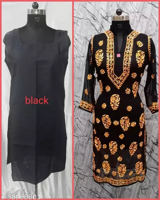 BLACK SHADED ROSE WITH INNER Kurti