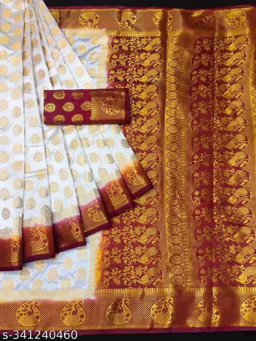 Morpich Fashion Nylon Banarasi Silk Same Border Saree