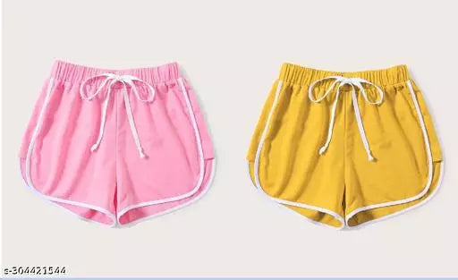 Vivient Women Pink and Mustard Shorts Combo