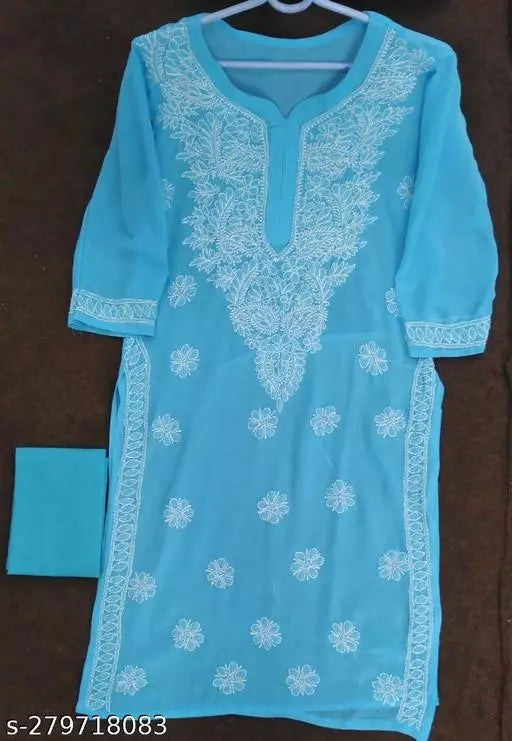 CHIKANKARI CHIFFON KURTI WITH INNER