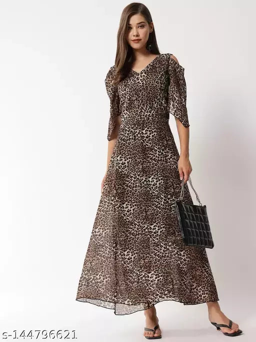 Vivient Woman Tiger Printed Off Shoulder Long Gowns