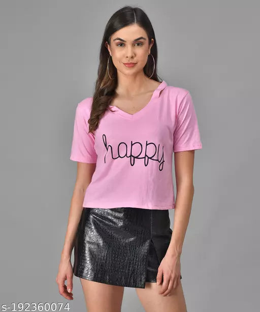 Vivient Women Pink Happy Printed Top
