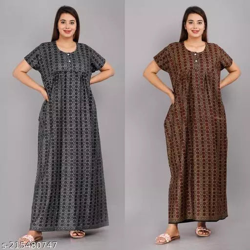 Geeta Fashion Women's Cotton Printed Nighty For Women Maxi For Nighty For Women Combo(Pack Of 2)