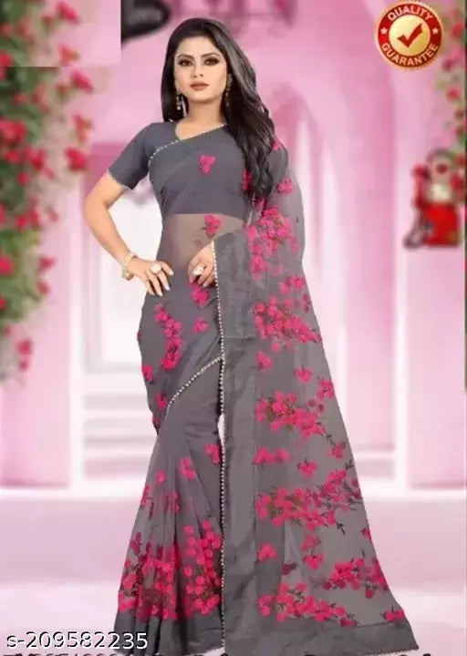Net saree Attractive Beautifully Flower Design under in Rupees 399 Only and Free delivery All Over In India