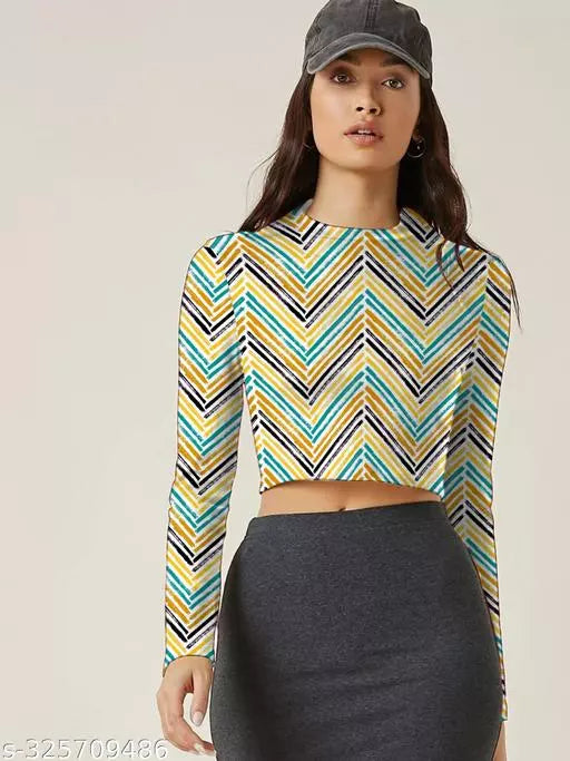 Western Printed Round Neck Crop Top