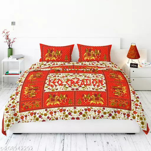Jaipuri Pure Cotton Double Queen Bedsheet With 2 Pillow Covers