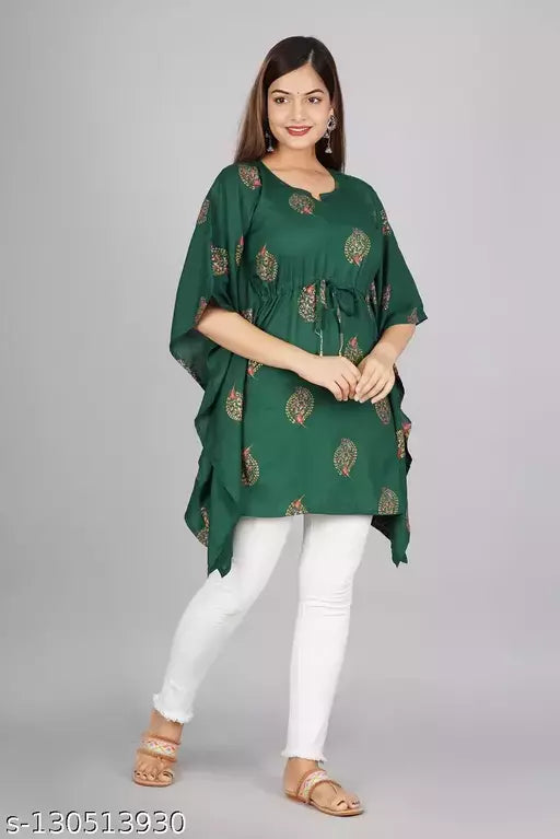 womens Rayon Printed kaftan partywear kaftan kaftan type top festival wear jeans kaftan trendy wear