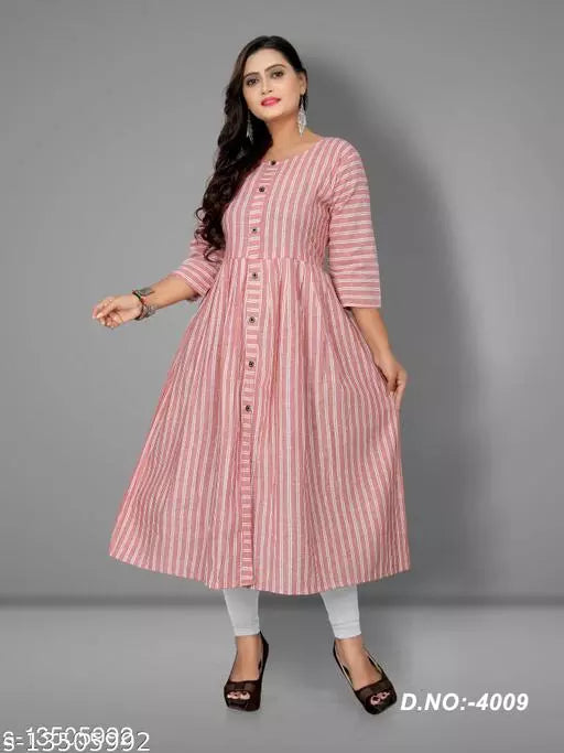 Women Cotton Straight Stripe Kurti