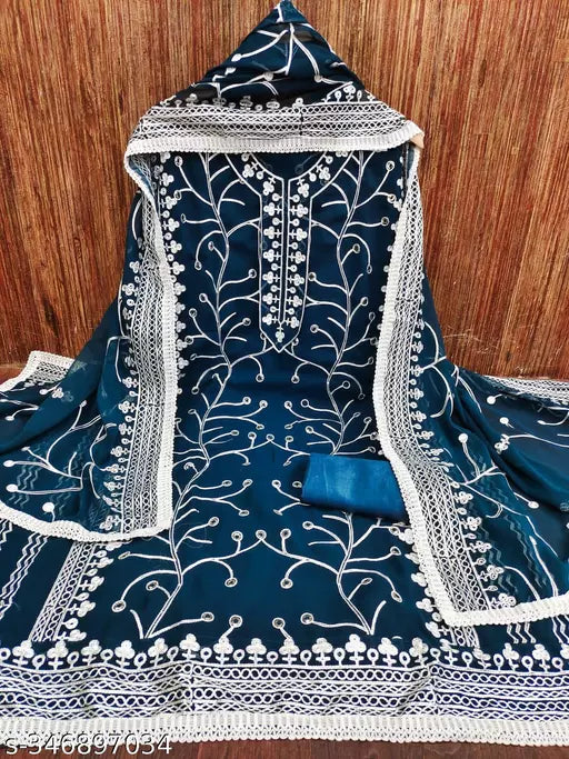 Georgette Dress Material For Womens With Embroidered Work On It
