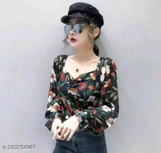 Crepe Trendy Crop Top For Girls Womens
