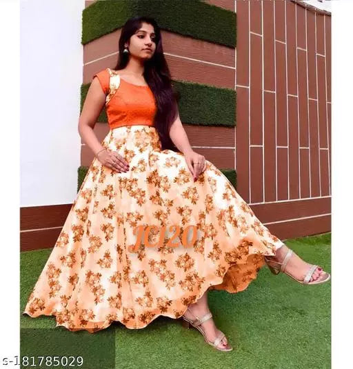 Women's Georgette Digital Floral Printed Anarkali Gown Dress for Women