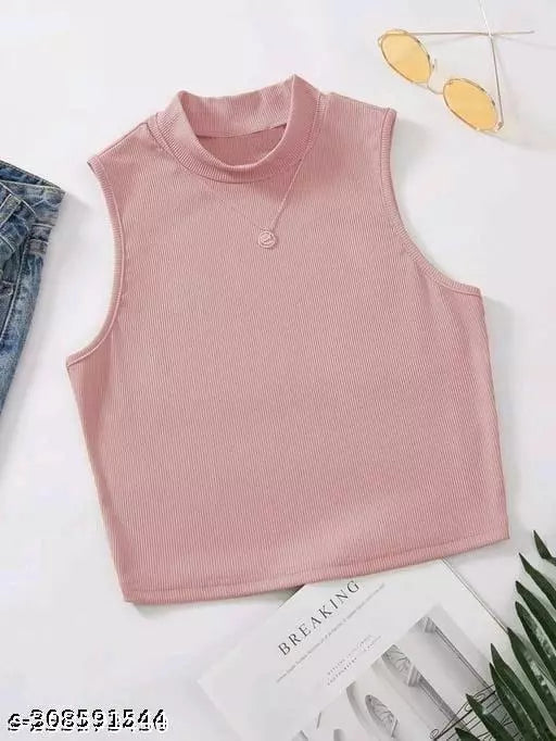 Women pink Ribbed Modal-Blend Top