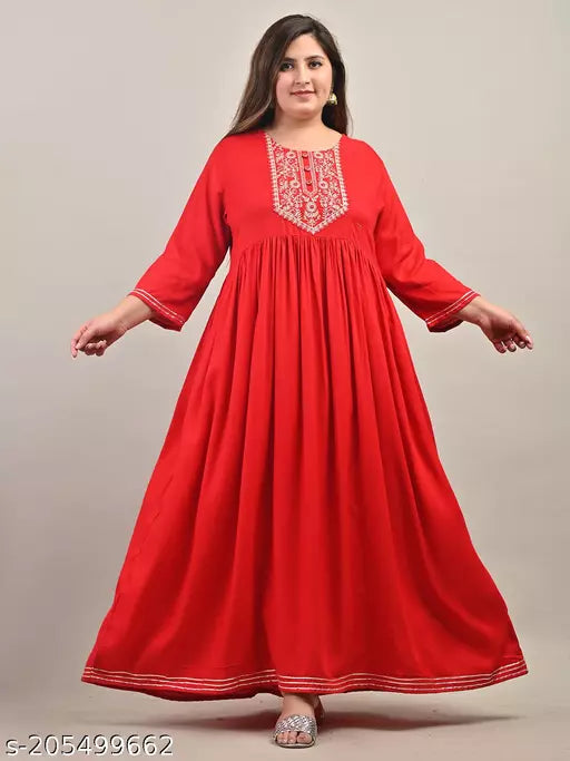 Swasti Plus Size Women Embroidered Embellished Solid Gown Kurta