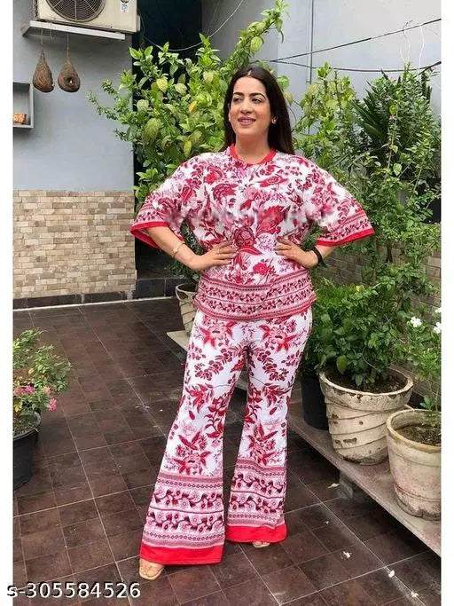 Cord Set Co Ord Set Women Cord Set Floral Printed Top And Bottom Set Two Piece Set Matching Top And Bottom Set 2 Piece Set Bell Bottom Pant With Top Set