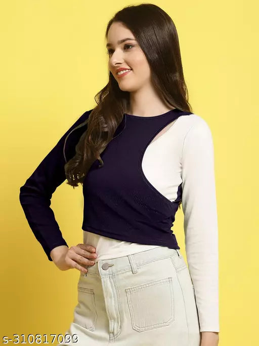 Casual Regular Sleeves Color Block Women Wine White Top (Women Top | Women Tops | Top)