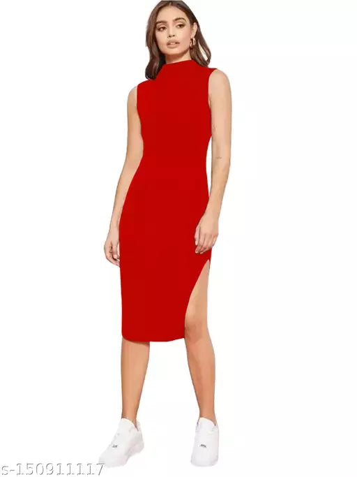 Seleeveless One Piece Red Dress For Woman