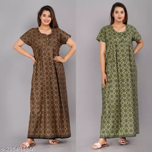 Geeta Fashion Casual Wear Nighty Cotton Nighty For Women Combo(Pack Of 2)