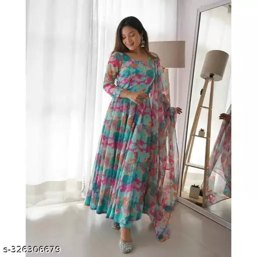 WOMEN ORGHANZA GOWN WITH DUPTTA