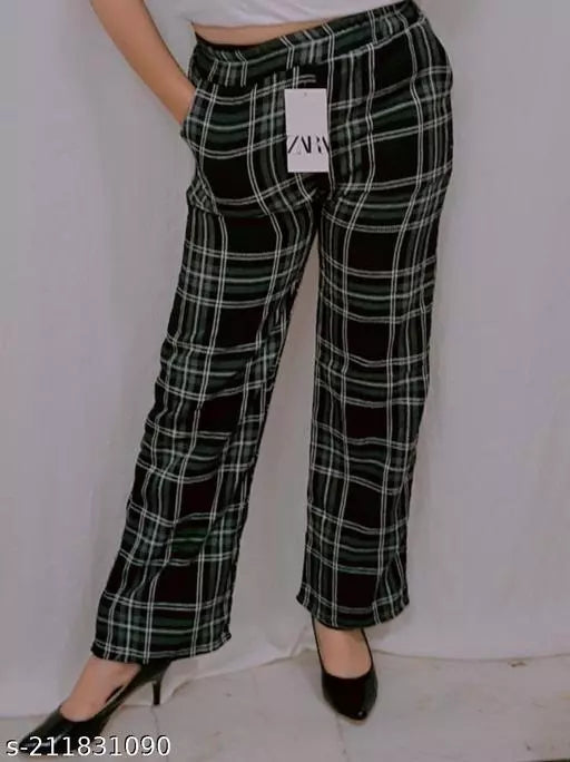 Mod Women's Regular Fit Checks Waist Stretchable Trouser Pants High Waist Ankle Length Stylish Lycra Checked Printed Jeggings/Pant Regular Fit Trackpants