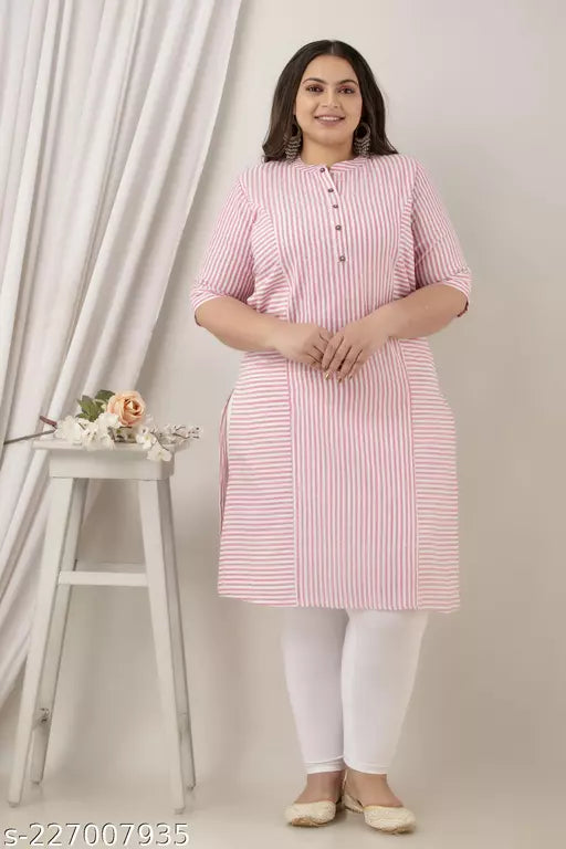 Neerupam Collection Pink Cotton Kurti - A Line Kurti