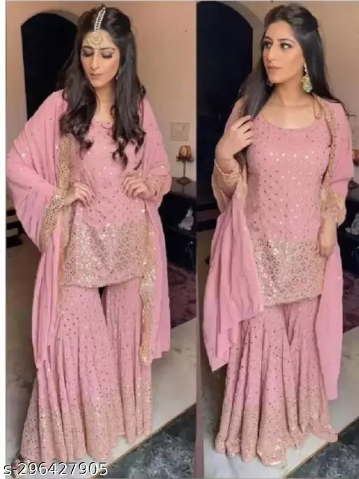 Aagyeyi Sensational Salwar Suits & Dress Materials New Fancy Garara Georgette 9mm Heavy sequence Work Wear Suit Like Party Wear Garara suit