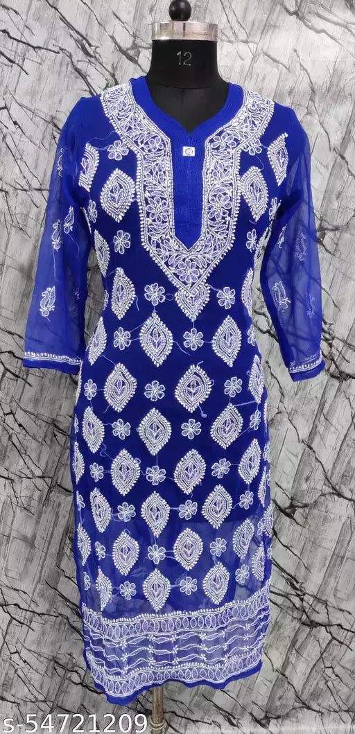Handwork Chikankari Chiffon boota jaal kurti.