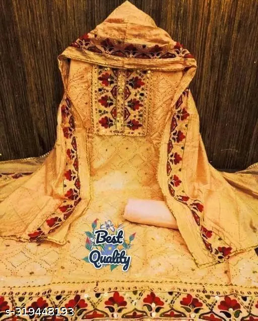 Unstiched Party Wear Chanderi Cotton Mirror Work Gold Colour Salwar Suits & Dress Materials