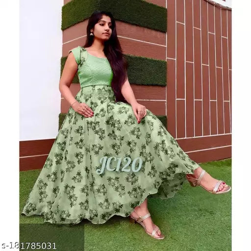 Women's Georgette Digital Floral Printed Anarkali Gown Dress for Women