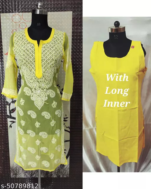 Handwork Embroidere Chikankari Chiffon Makkhi Jal kurti .