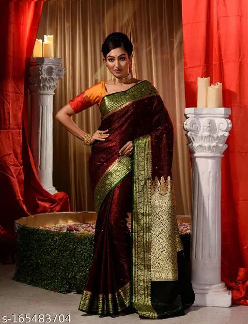 Banarasi Satin Silk Stone Work Saree With Heavy Pallu