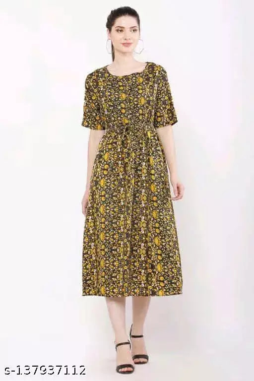 BPT Printed Crepe Long Dress