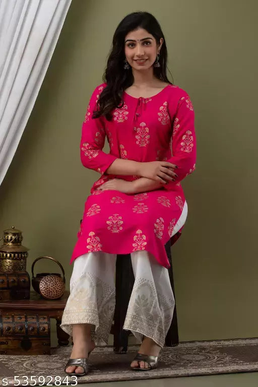 Mialo pink white print kurta plazzo
