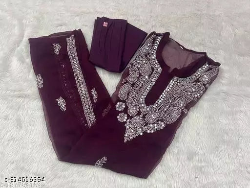 Mirror work embroidered Chikankari chiffon kurti with cotton inner.