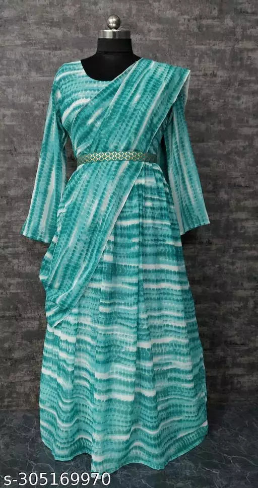 QVAZOR Stylish Fancy Trendy Printed Georgette Gown For Women For Party Wedding Festival Functions