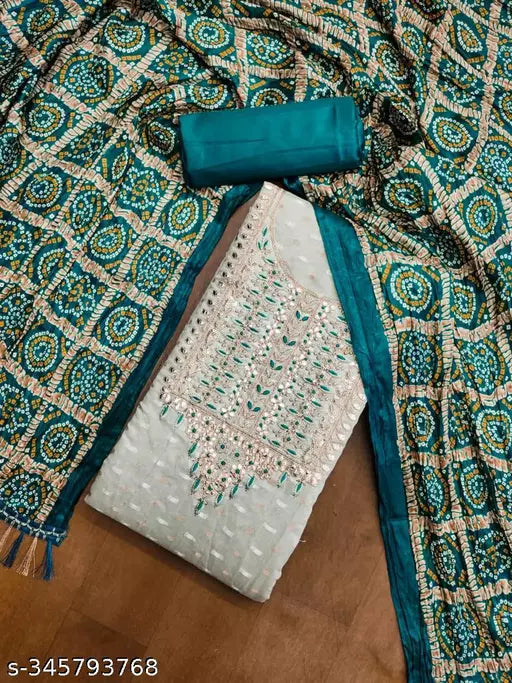 Jeqard With Gota Work suit With Chinon Print Dupatta for Womens